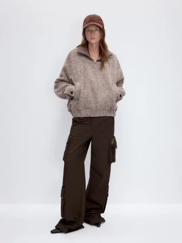 Retro tweed stand-up collar cotton warm short woolen coat