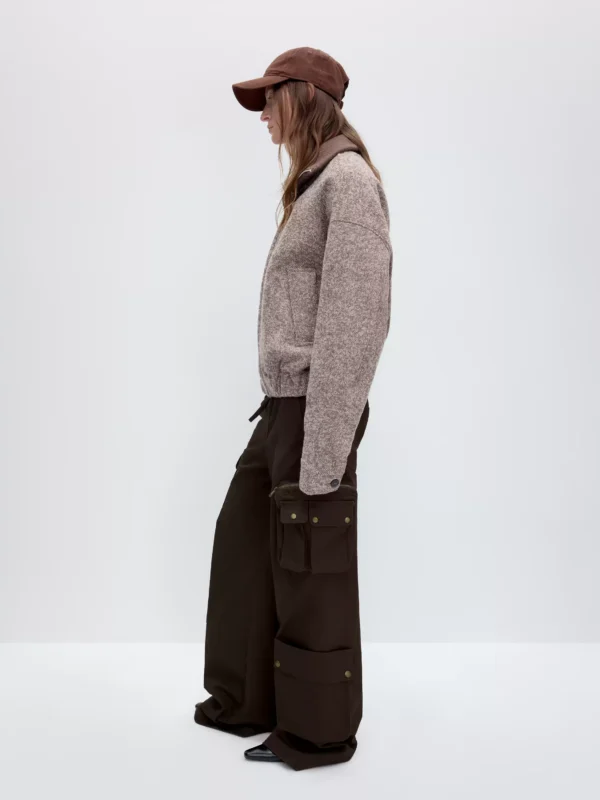 Retro tweed stand-up collar cotton warm short woolen coat - Image 3