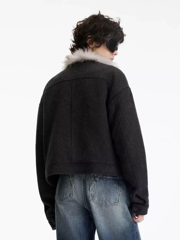A black cotton-padded cardigan for warmth - Image 4