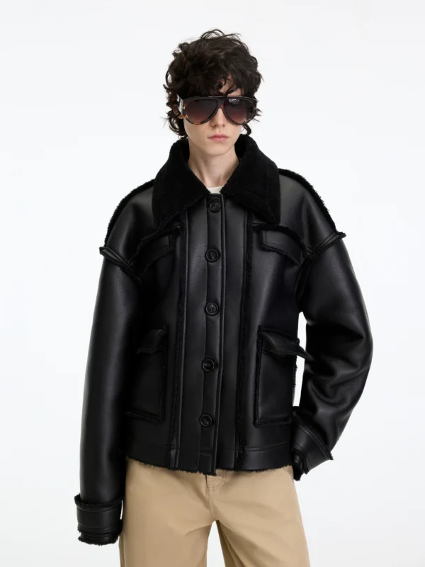 Matte PU leather jacket - Image 4