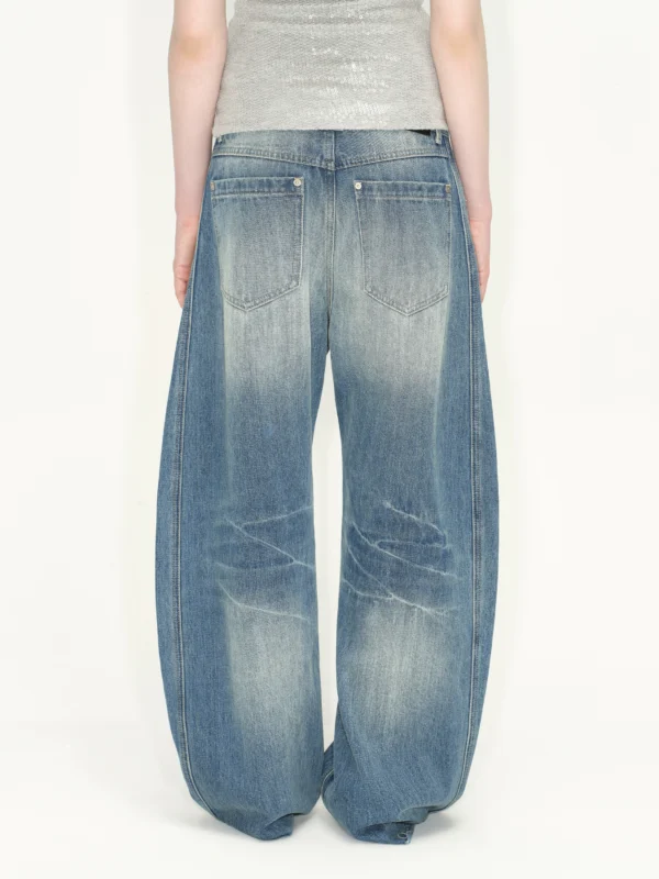 Retro washed lightning-patterned curved jeans for women - Image 3