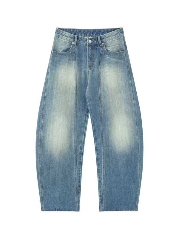 Retro washed lightning-patterned curved jeans for women - Image 4