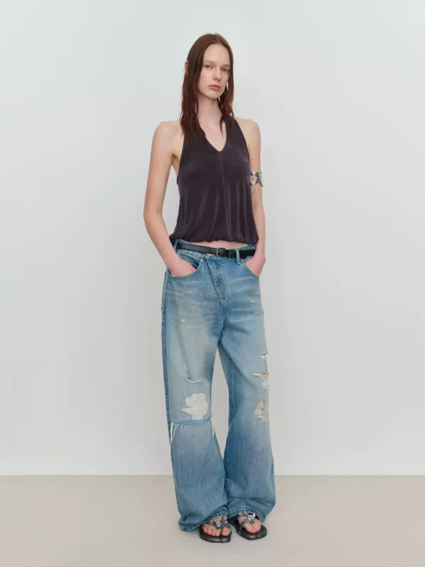 Pure cotton loose wide-leg jeans