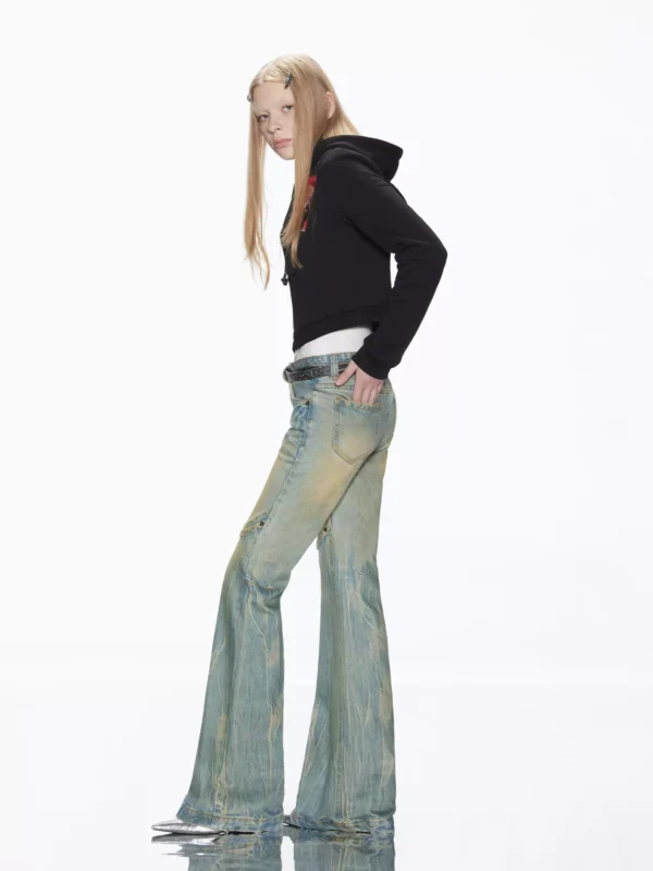 Old mud-yellow slightly flared jeans - Image 2