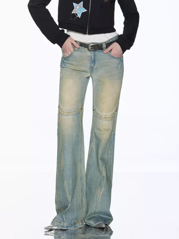 Old mud-yellow slightly flared jeans - Image 3