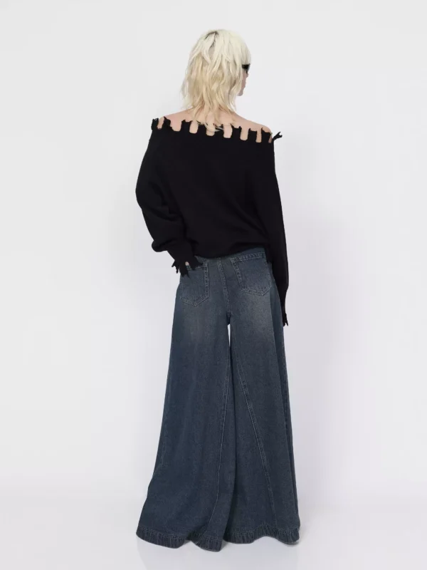 A-line slimming flared denim culopants - Image 3