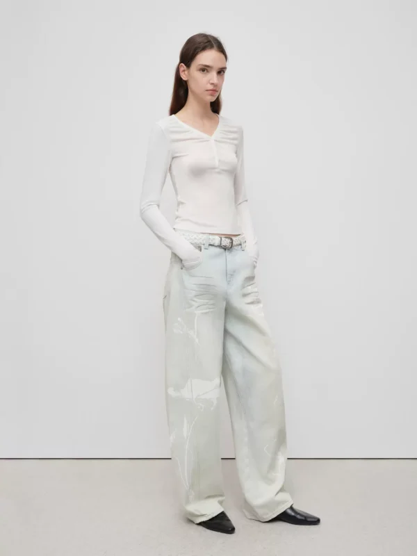 Hand-painted floral printed jeans - Image 3