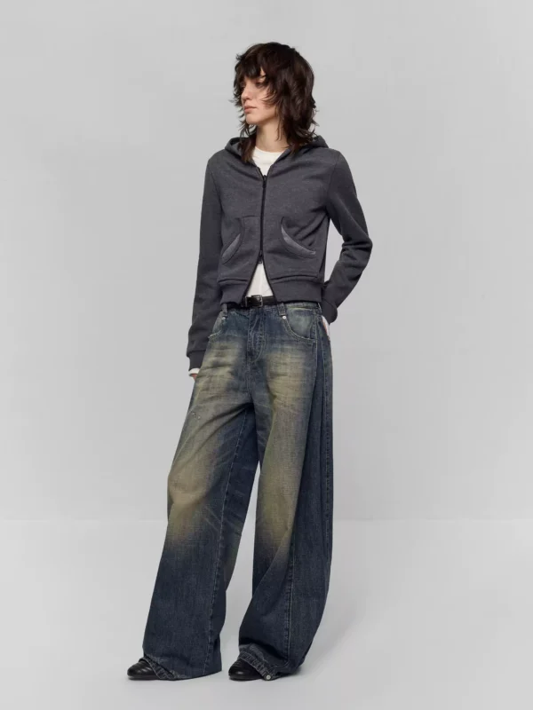 Low-waisted bamboo-jointed loose wide-leg jeans - Image 3