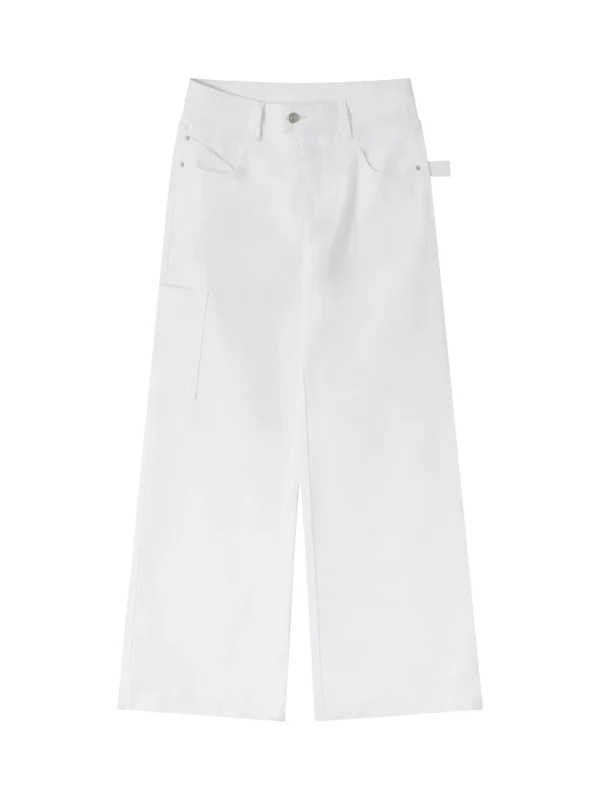 White soft pure cotton low-rise loose wide-leg jeans - Image 4