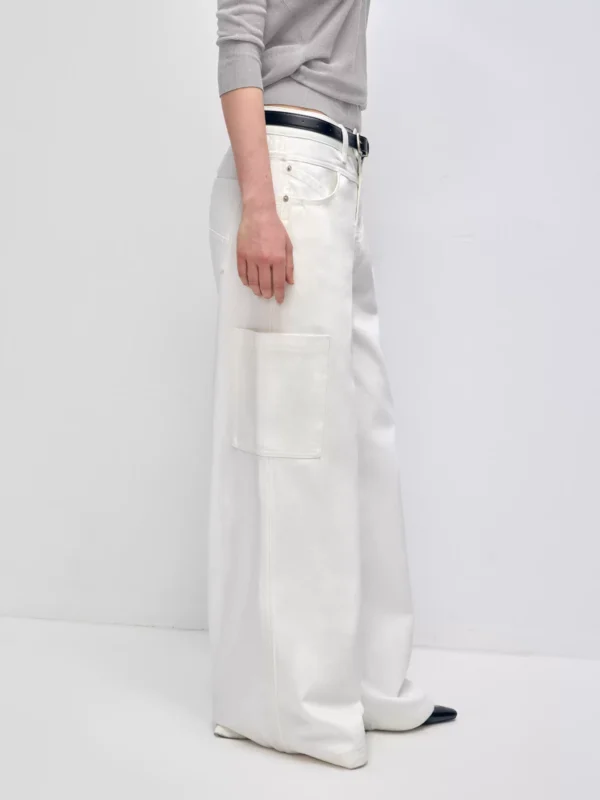 White soft pure cotton low-rise loose wide-leg jeans - Image 3
