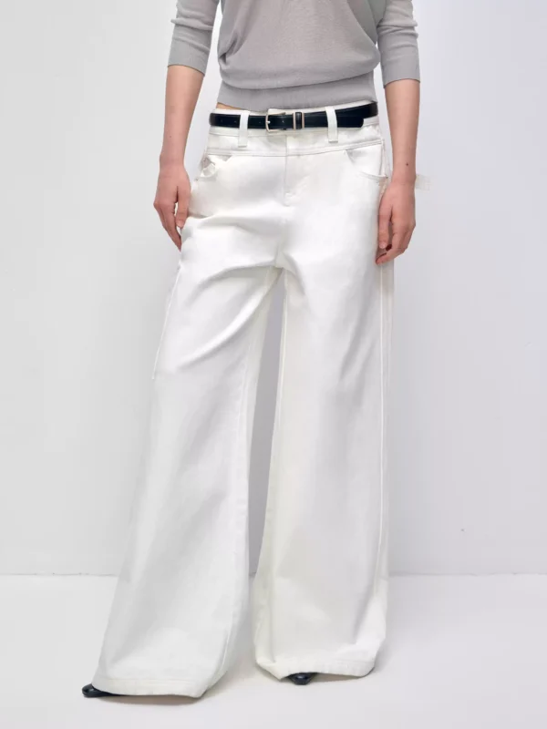 White soft pure cotton low-rise loose wide-leg jeans - Image 2
