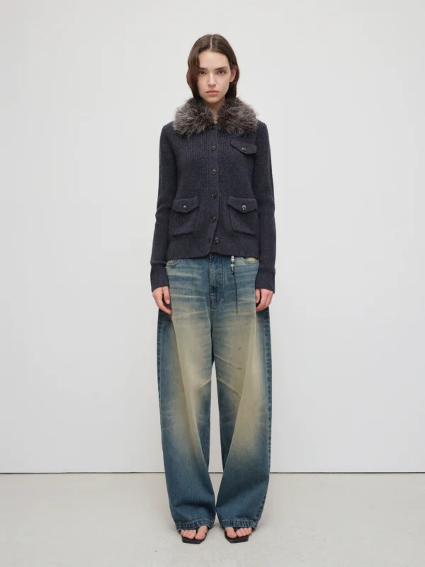 Retro pendant cat whiskers conical wide-leg jeans