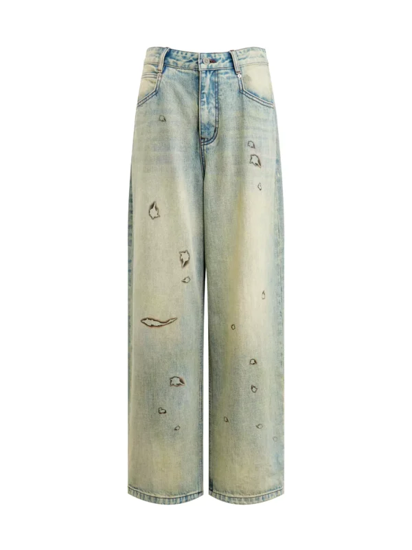 Vintage charred edge printed distressed washed jeans for women - Image 4