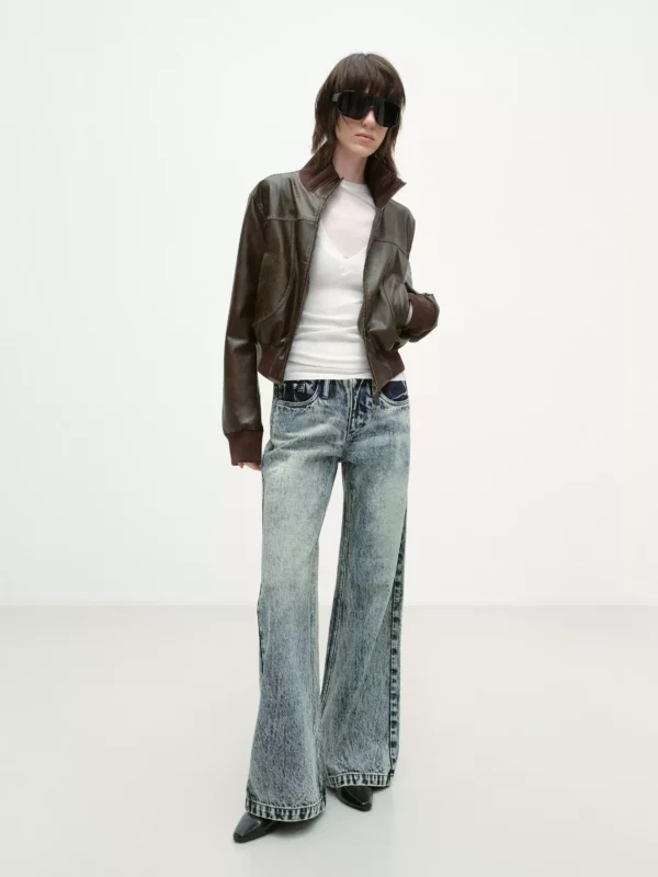 Retro waist-free snowflake washed jeans for women - Image 2