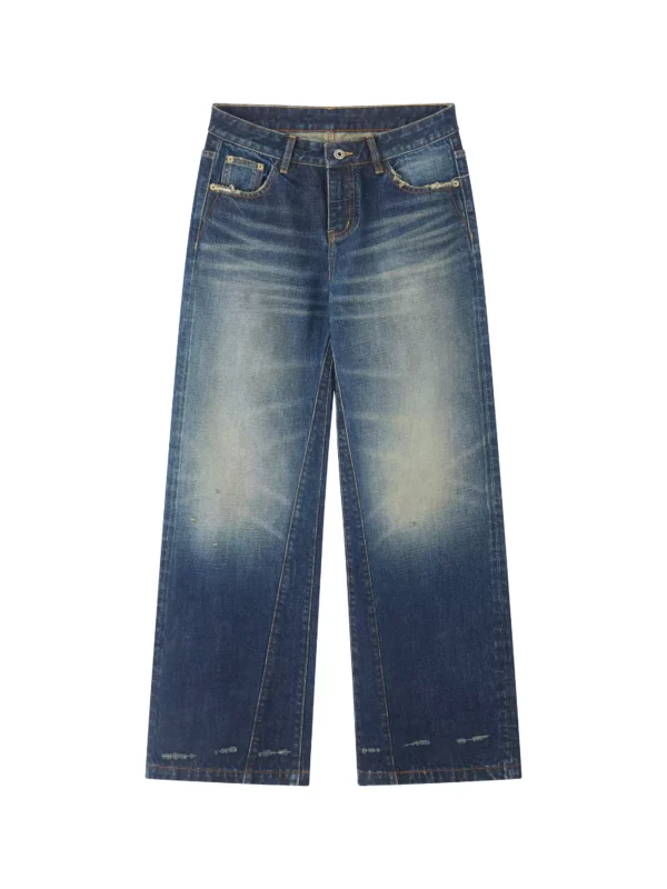 Narrow-cut, low-waisted, loose straight-leg ripped jeans - Image 4