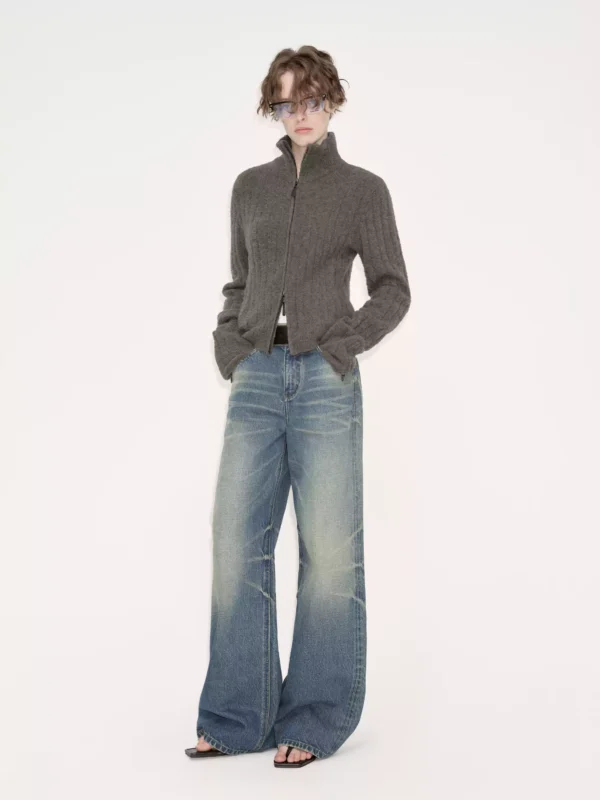 Retro blue all-cotton washed jeans for women - Image 2