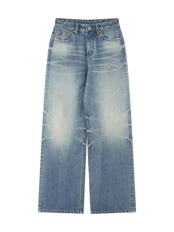 Retro blue all-cotton washed jeans for women - Image 4