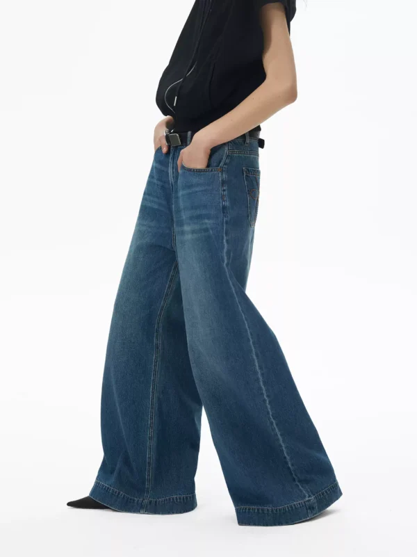 Retro thick-thread embroidered wide-leg jeans - Image 4