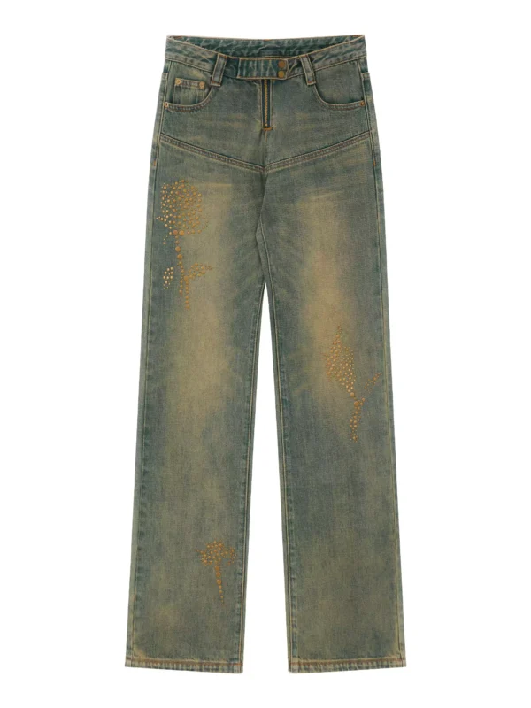 Low-waisted bronze rose rhinestone jeans - Image 4