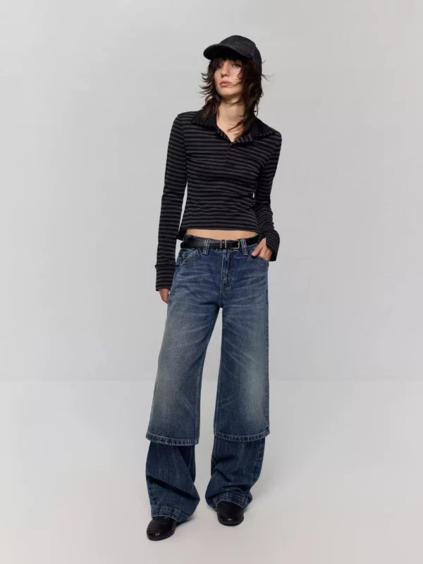 Two pairs of detachable design patchwork jeans