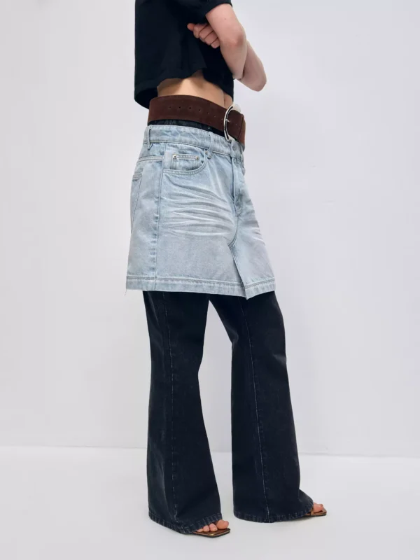 Two fake pieces of denim culottes are layered - Image 2