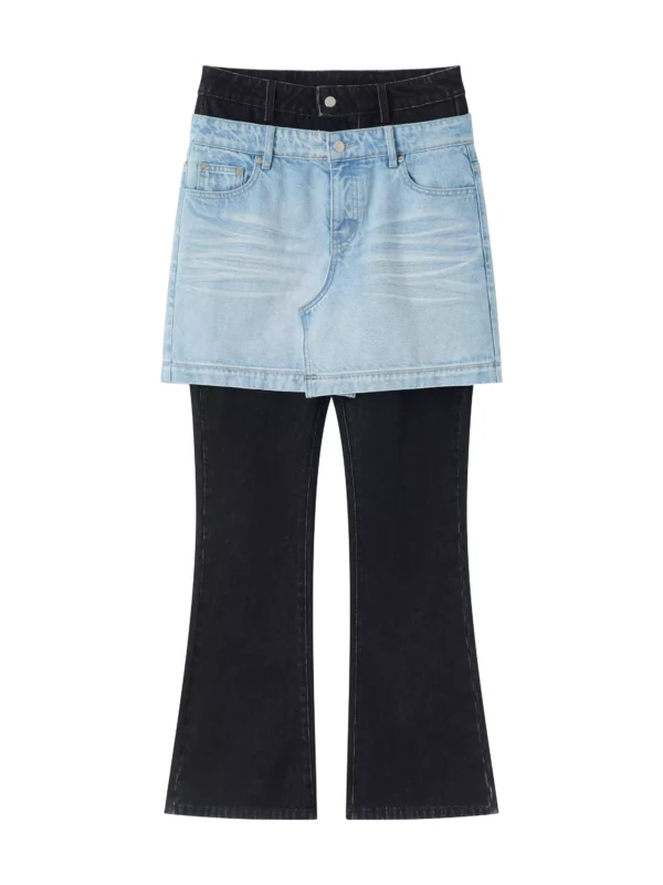 Two fake pieces of denim culottes are layered - Image 4
