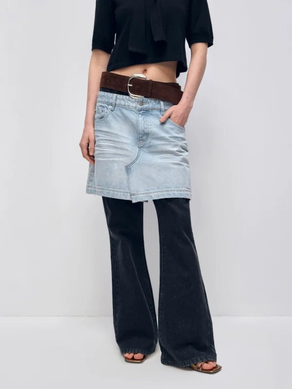 Two fake pieces of denim culottes are layered - Image 3