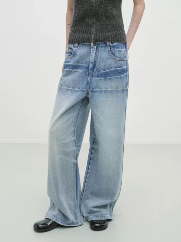 Retro-style tie-flower cat whiskers washed jeans - Image 2