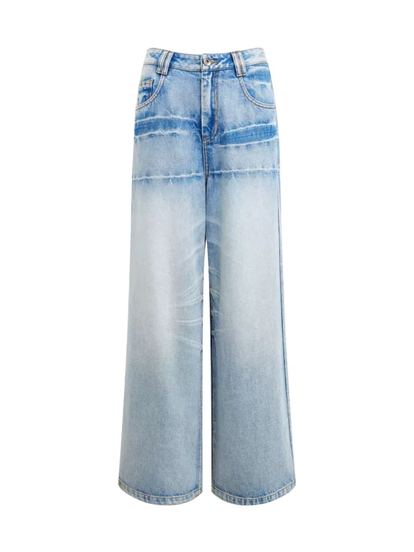 Retro-style tie-flower cat whiskers washed jeans - Image 4
