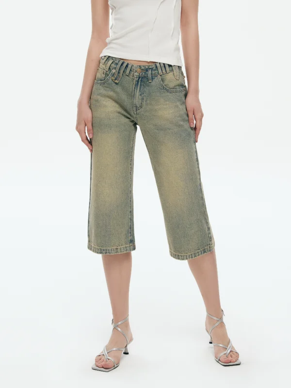 Original retro washed denim capri pants for women - Image 3