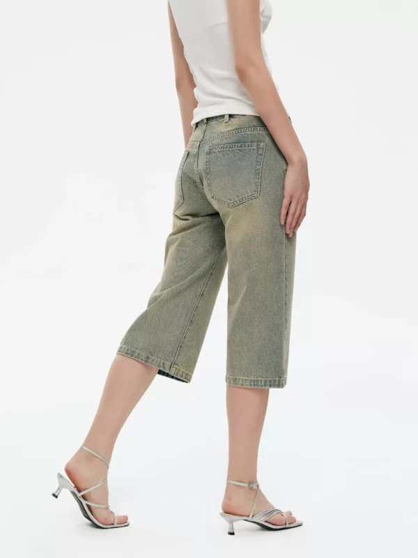 Original retro washed denim capri pants for women - Image 2