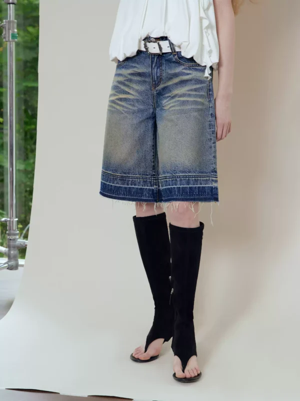 Distressed seven-inch loose denim midpants - Image 2