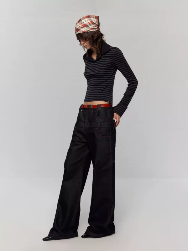 Color-blocking double-waisted flared jeans - Image 4