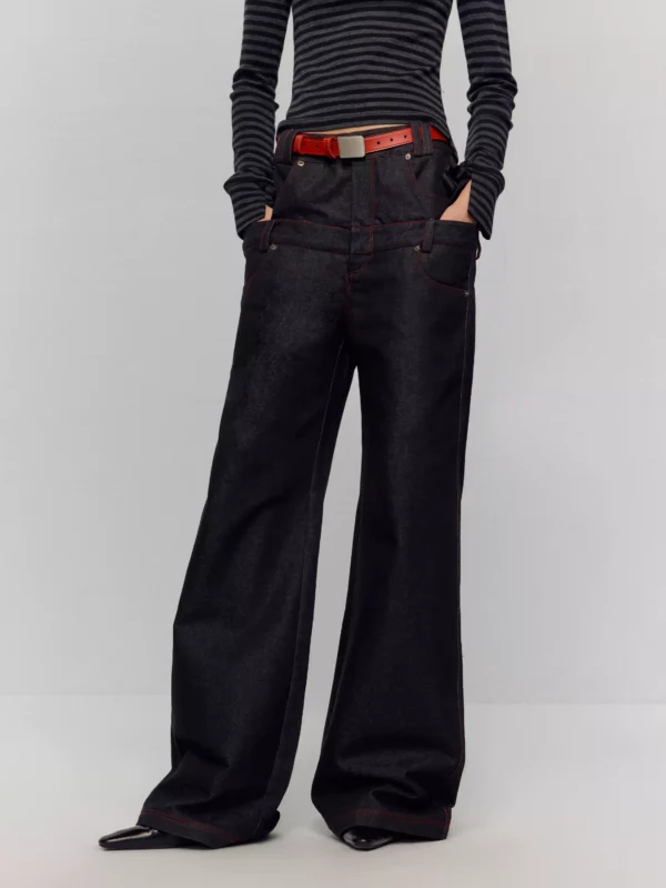 Color-blocking double-waisted flared jeans - Image 3
