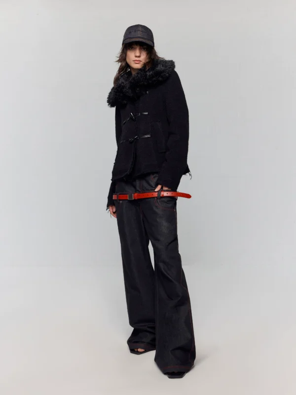 Color-blocking double-waisted flared jeans