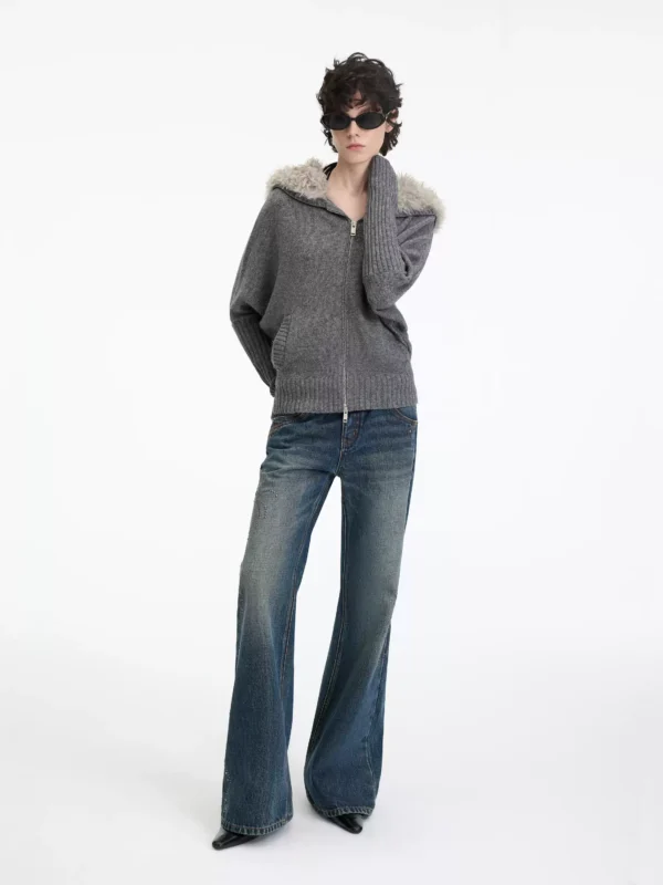 Women's mid-waisted, slightly flared jeans with rivets - Image 2