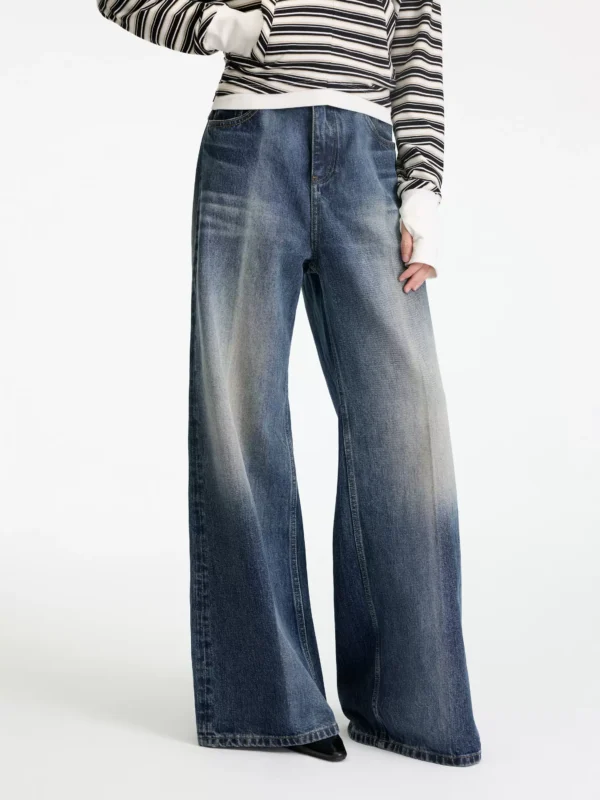Ice blue laser-washed mid-low rise jeans for women - Image 4
