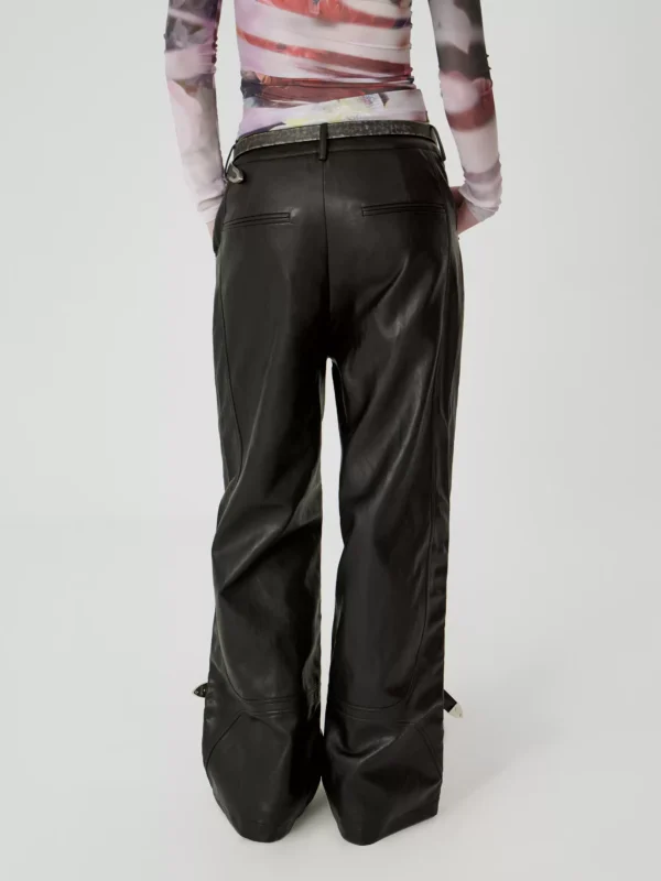 Black pu leather pants, low-waisted wide-leg pants - Image 3