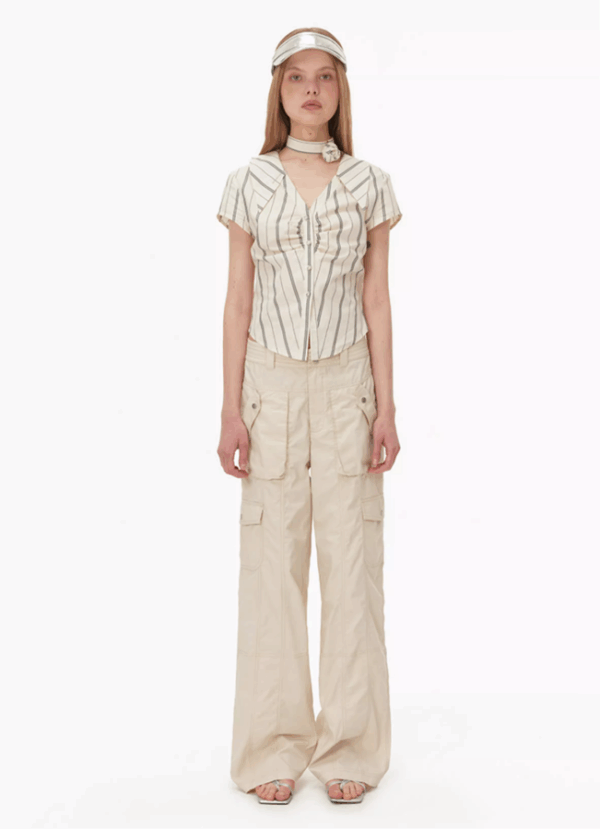 Design low-waisted straight-leg casual pants
