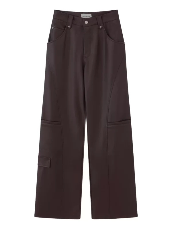 Brown low-rise matte pu leather pants - Image 3