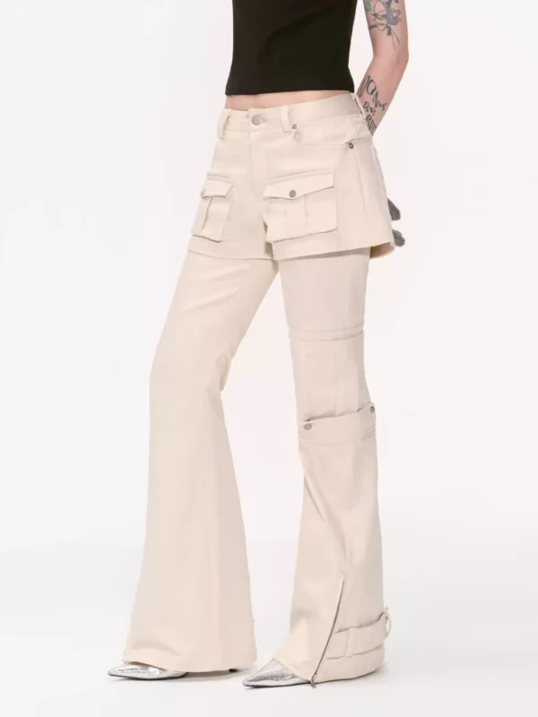 A woman wearing two pairs of reverse cargo pants - Image 3