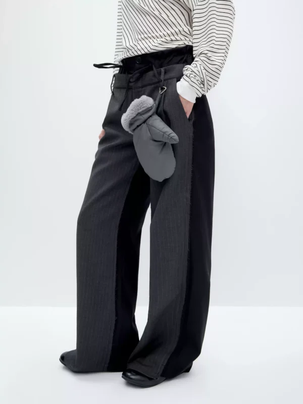 Double-waist color-blocking striped drawstring casual pants - Image 2