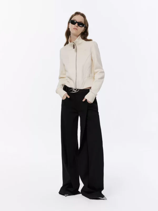 Black casual pants with low waist and drape for women - Image 2