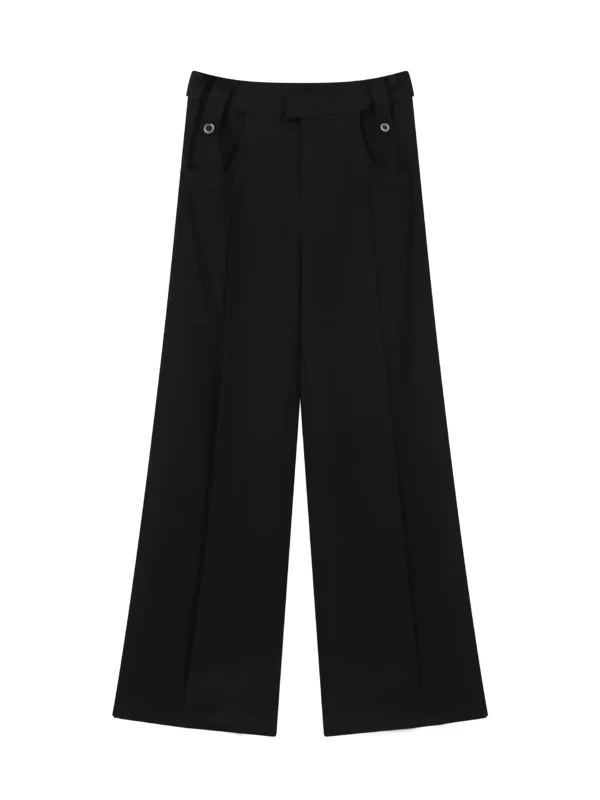 Black casual pants with low waist and drape for women - Image 4