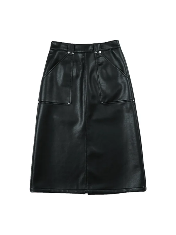 A slim and slimming mid-length leather skirt for women - Image 4