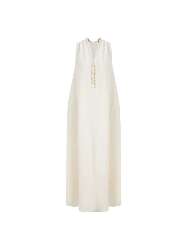 A woman in a V-neck halter dress - Image 4