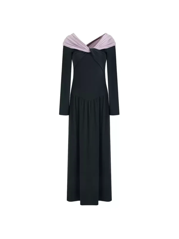 A contrasting color off-the-shoulder knitted dress for women - Image 4