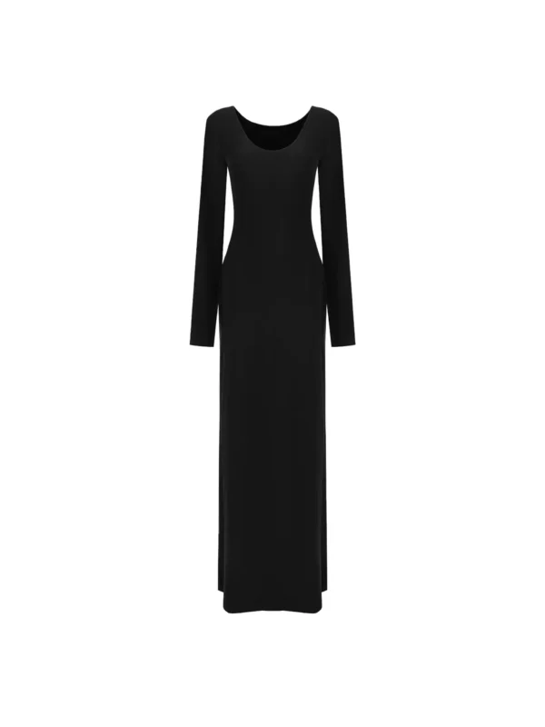 A black fitted large U-neck dress for women - Image 4