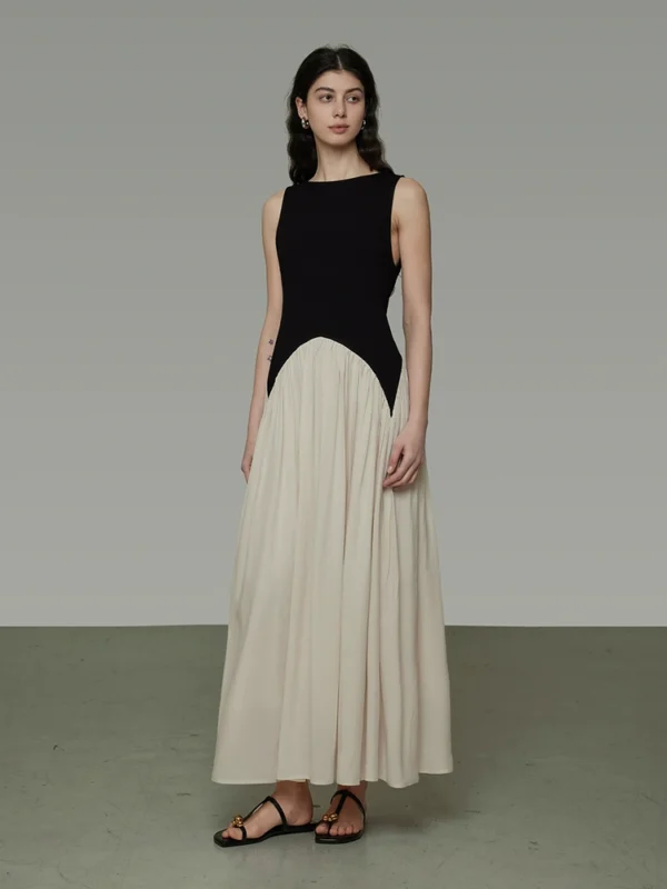 design sense contrasting color sleeveless dress for women - Image 4