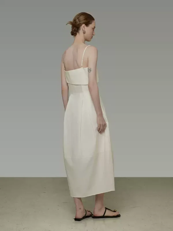 French asymmetrical pleated neck halter dress - Image 3
